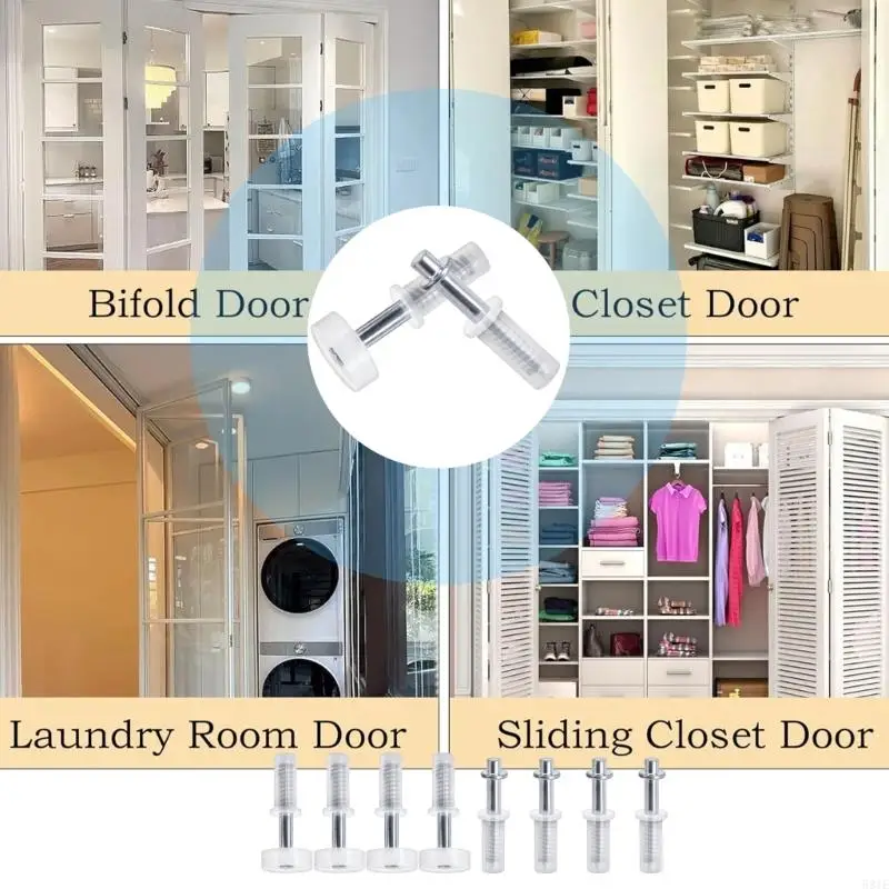 581E 8pcs محور المفصلات أعلى دليل العجلة Bifold Door Hardware Kits خزانة خزانة باب دليل التثبيت العجلة أعلى المحاور المفصلية