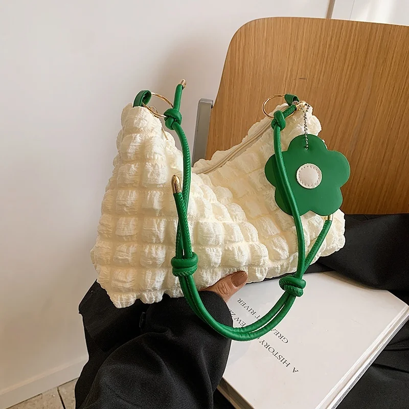 Trendy Pleated Bubbles Shoulder Bags Handbag Daily Commuting Bag Underarm Bag Plaid Quilted Solid Totes Bag Messenger Bag