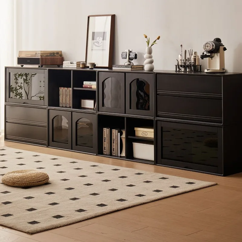 Living room module TV cabinet Nordic style all solid wood combined cabinet Bedroom bedside storage cabinet Nordic study low