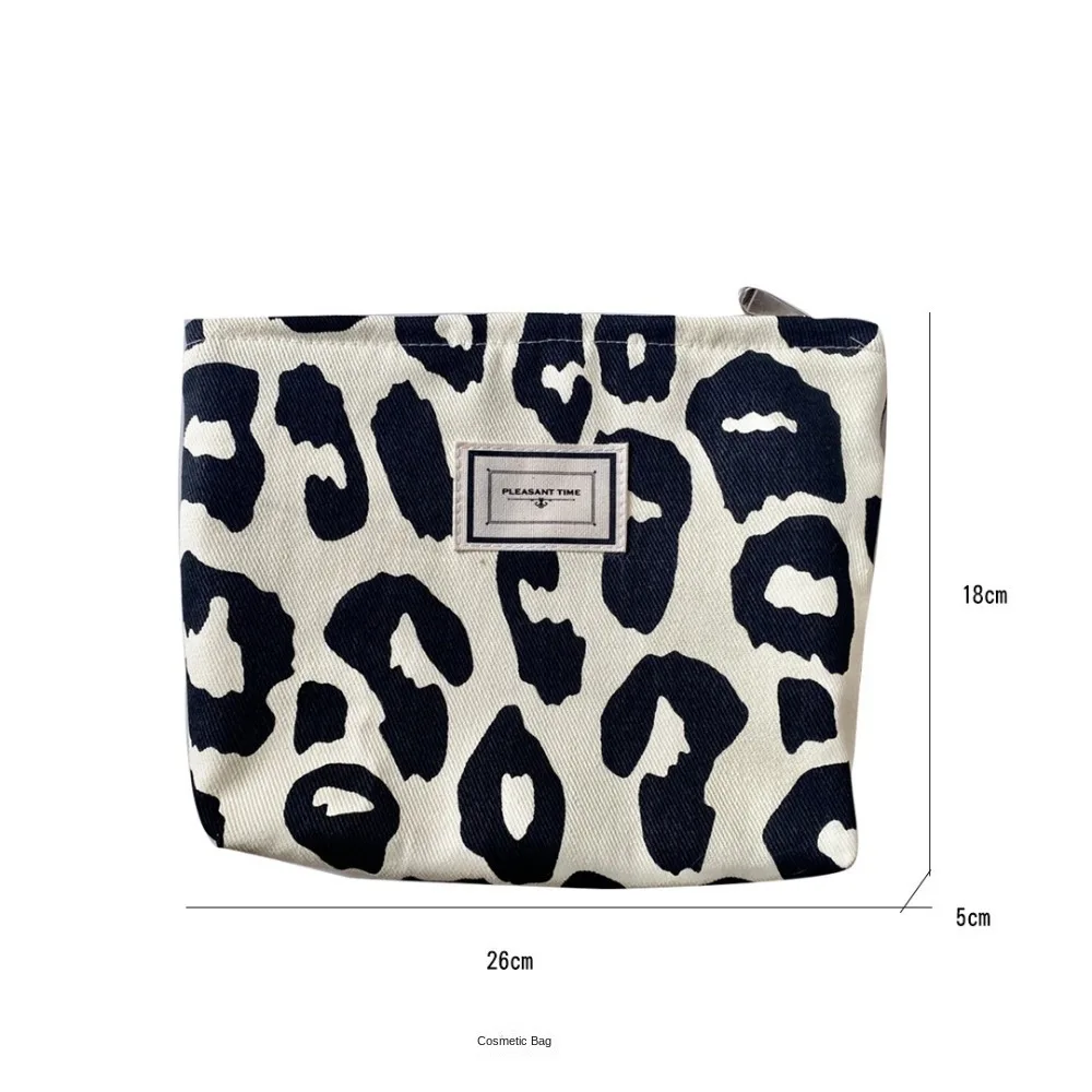 Leopard Print Canvas Bag para mulheres, grande capacidade, saco cosmético