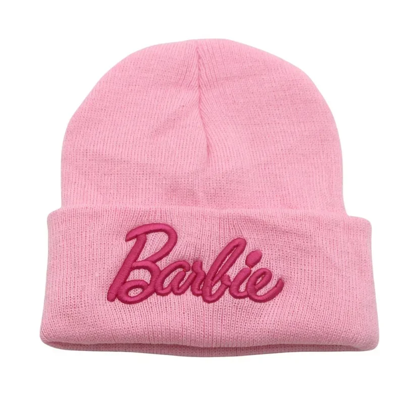 Barbie  Embroidered Knitted Cap  Letters Cute Cartoon Warm Beanie Outdoors Warm and Stylish Students Girl Holiday Gift Perimeter