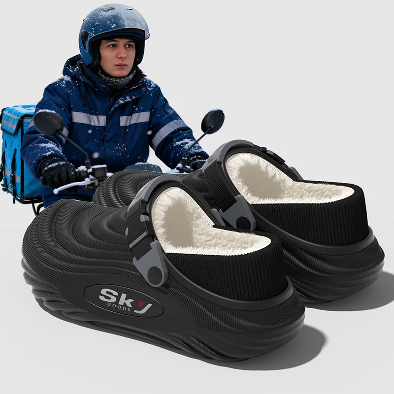 Men's Winter Warm Waterproof EVA Slippers Thick Sole 4CM Anti Slip Fur Lined Indoor Outdoor Shoes For Comfort image 2