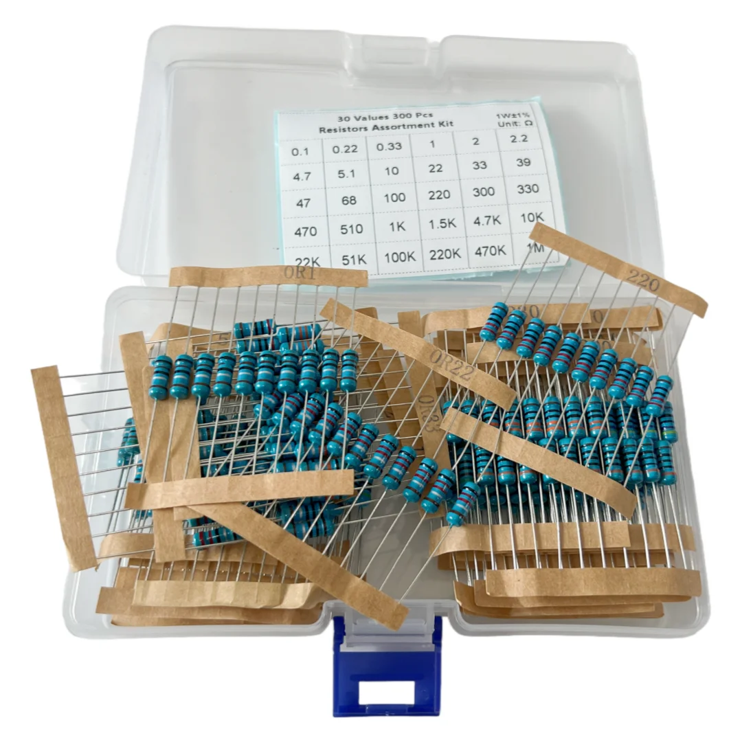 1-W-Metallschichtwiderstände mit 1 % Genauigkeit, häufig verwendete Kombination aus 30 Typen, jeweils 10 Stück, insgesamt 300 Stück.