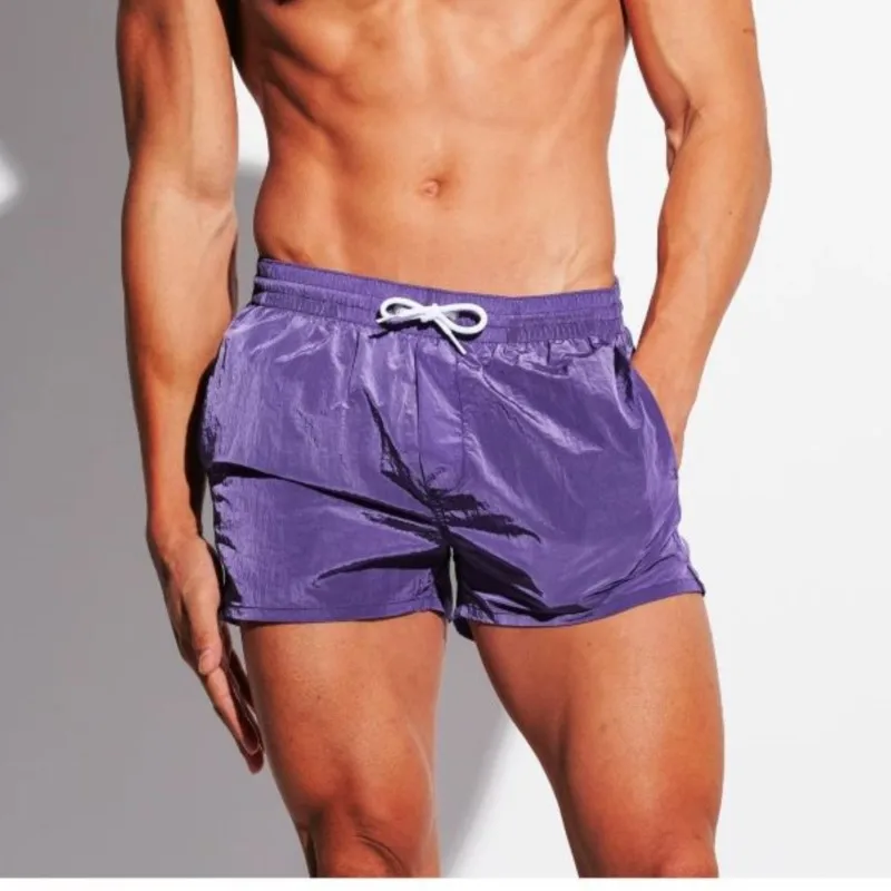 Men's Solid Color Quick Dry Beach Shorts Breathable Mesh Patchwork Pocket Lining Loose Casual Swim Trunks Holiday Water Sports