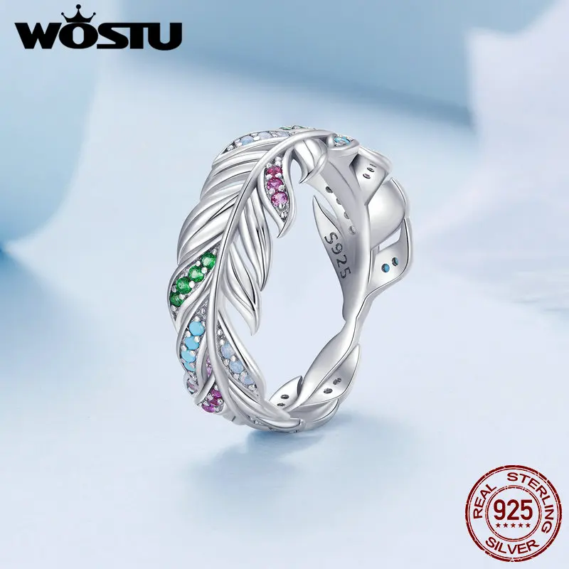 

WOSTU 925 пробы Серебряное цветное перьевое кольцо с разноцветными цирконами и опалом для женщин помолвка годовщина вечерние ювелирные изделия подарок