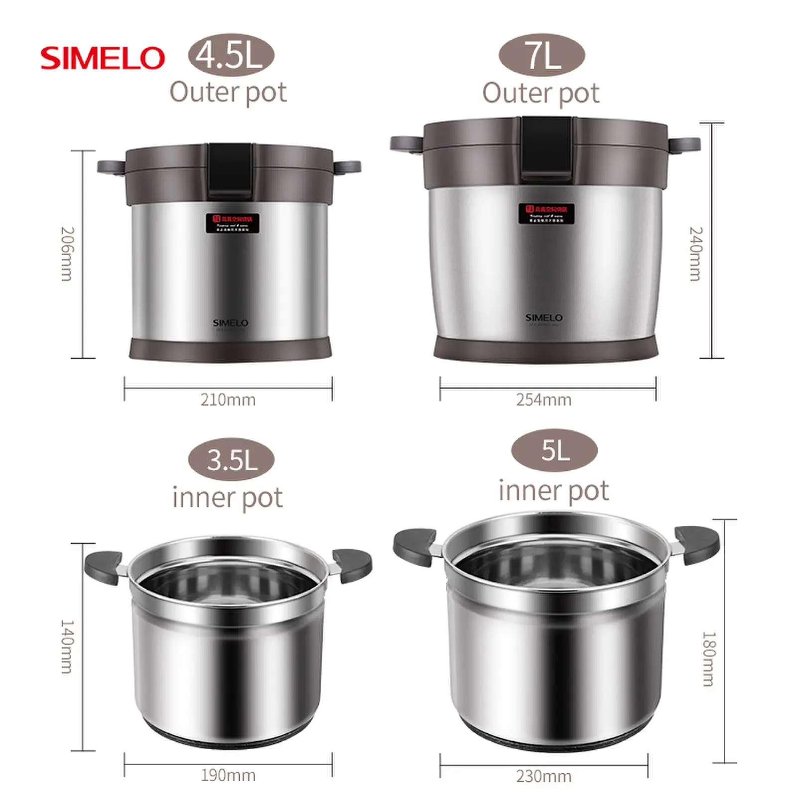 SIMELO 4.5L High Vacuum Stewing and Scorching Pot 304 Stainless Steel Braised and Roasted Pot Unplugged Insulated Pot