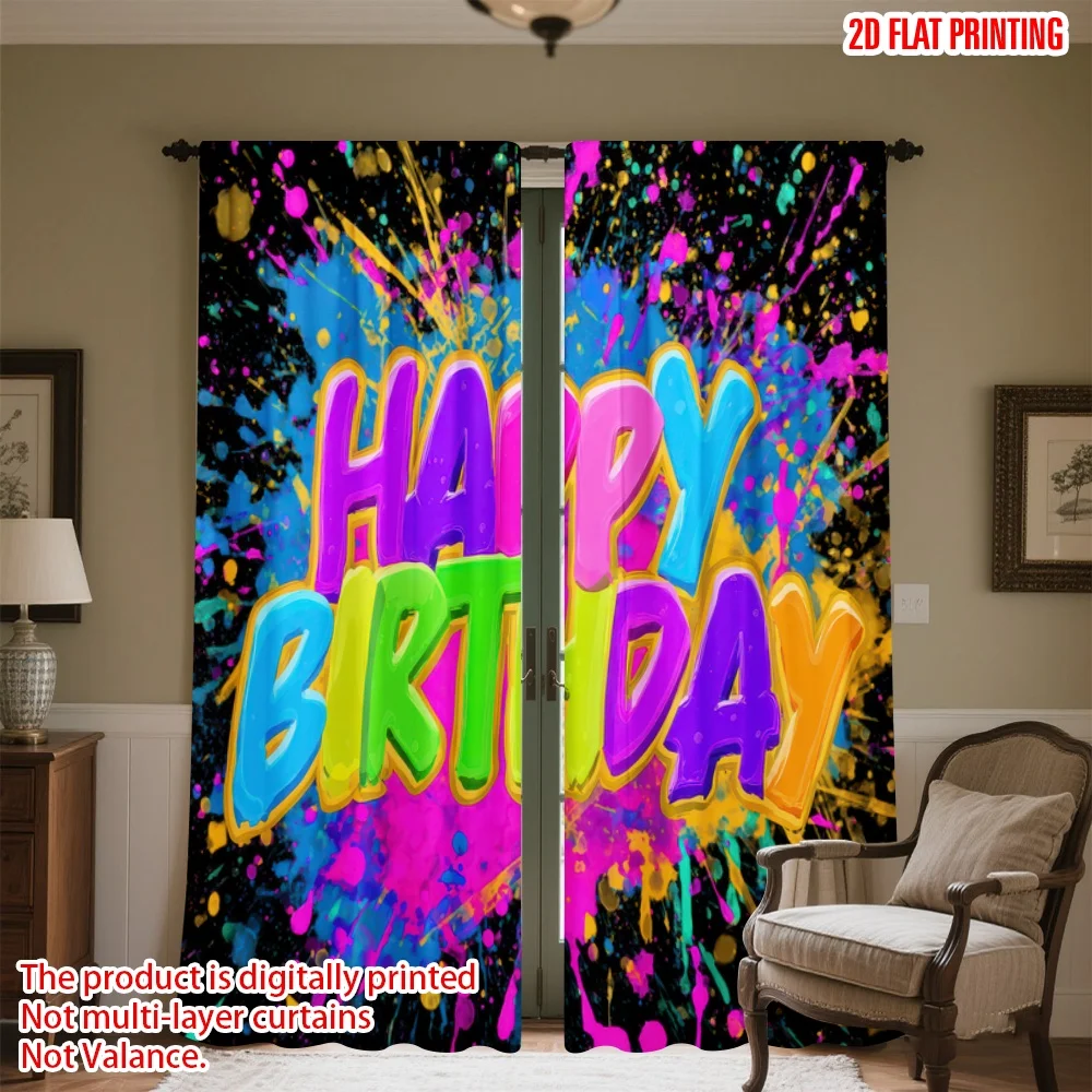 

2D flat printing 2pcs Drapes Birthday Color Splash Digital Printed Polyester Drapes All Season Party & Holiday Decor for Home