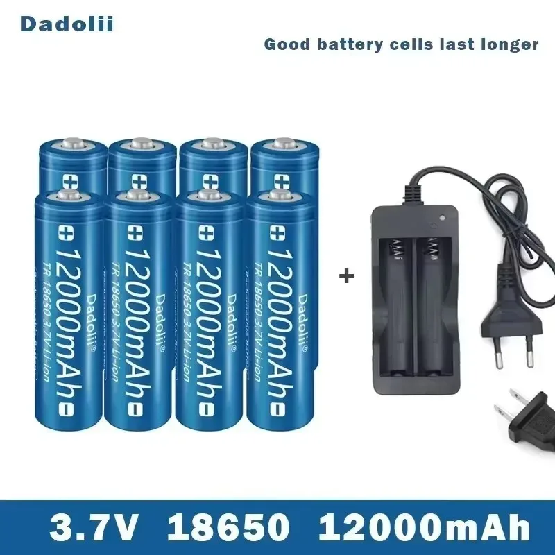 3.7V 12000mAh High-Capacity Li-ion Rechargeable Flashlight Battery with Charger - Long-Lasting Power for Torches