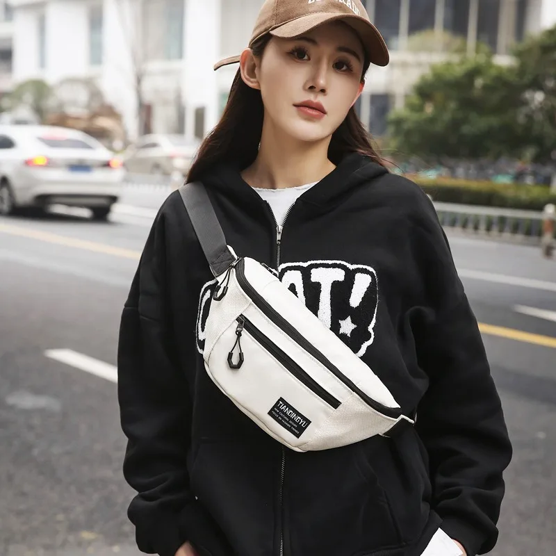 Women Men Chest Bags Nylon Shoulder Crossbody Bag for Phone 2024 Korean Sport Hip Sack Waist Pouch Fashion Girl Student Belt Bag