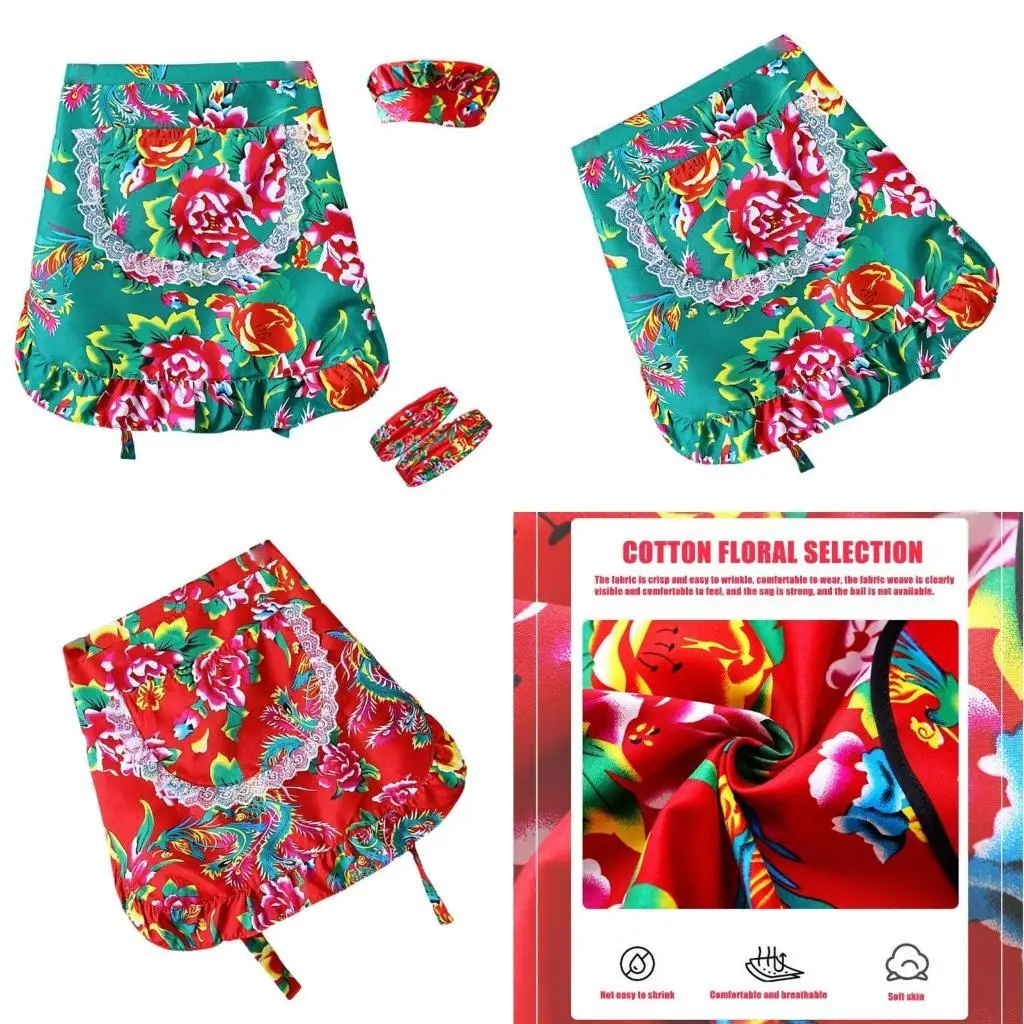 

652f Традиционный цветочный фартук кулинария фартука по талии фартук для шляпы рука