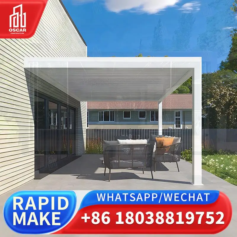 

Outdoor Motorized Rainproof Louvre Roof Stainless Alloy Frame Remote Coated Aluminum Pergola for Gardens Patios Balconies pergol