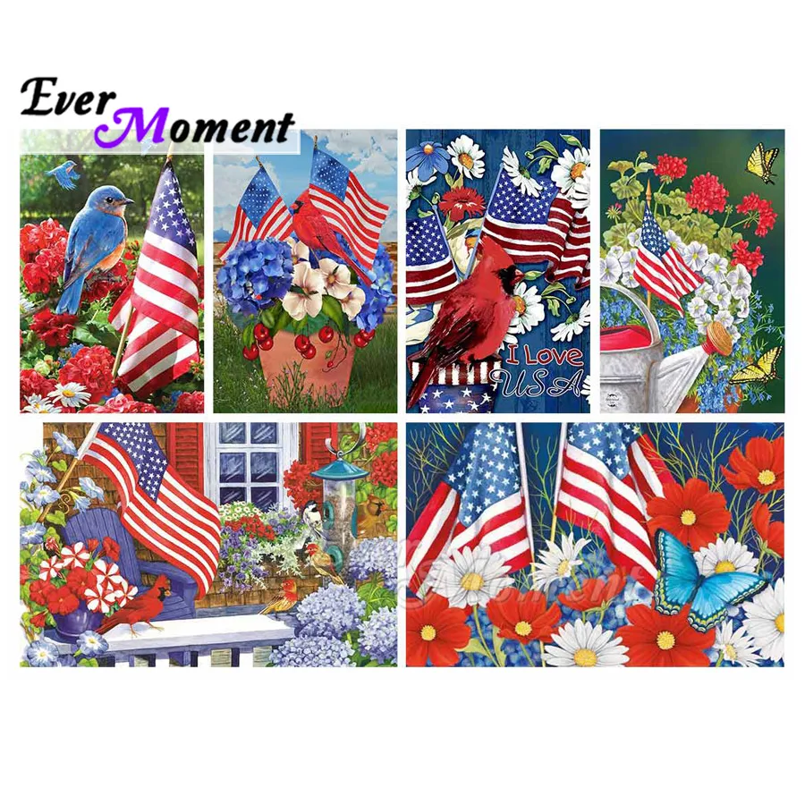 

Алмазная картина Ever Moment DIY 5D Американский флаг Цветочная мозаика Полный квадратный круглый дрель Алмазная вышивка крестиком ASF2023