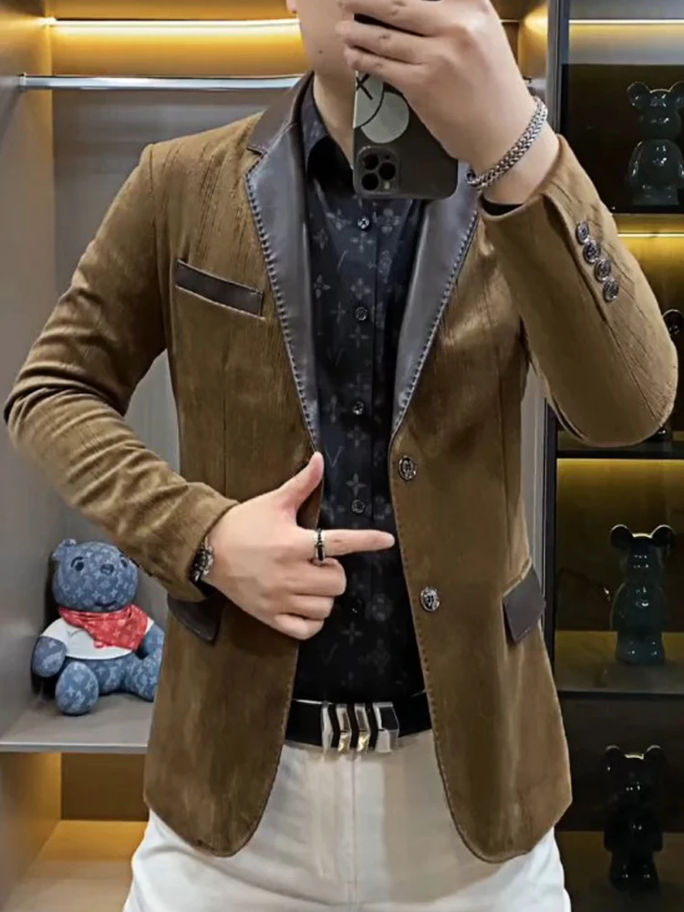 

Men's Fashionable Casual Business Suit Jacket Lightweight Luxury Spring Autumn Stylish Cityscape Long Sleeve Classic Collar