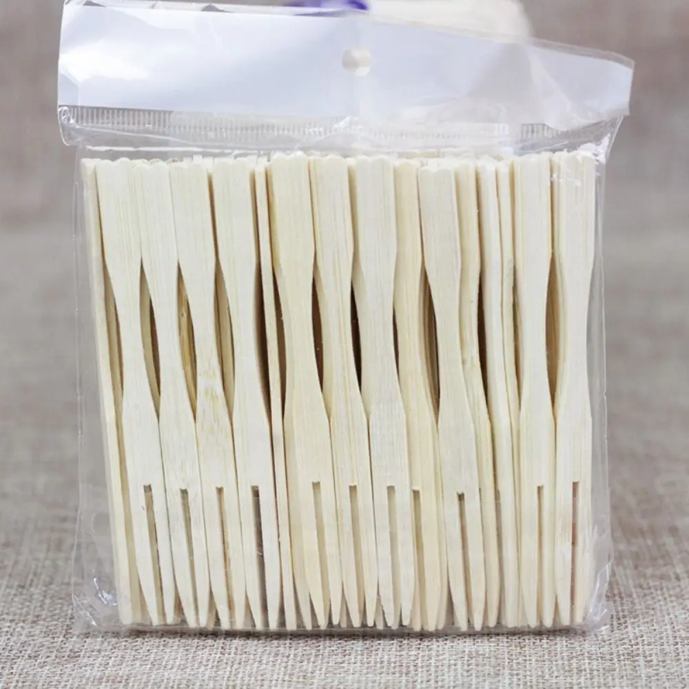 100Pcs Bamboo Appetizer Forks Mini Size Small Picks Fruit Forks Fancy Toothpicks Individually Wrapped Restaurant Tableware