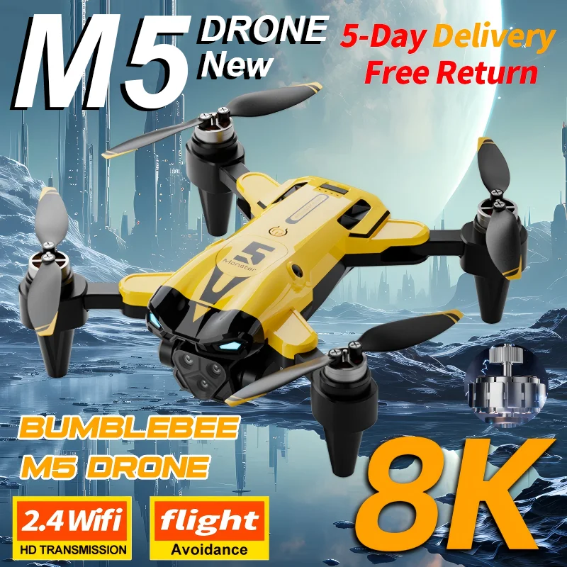 

Дрон M5 8K Профессиональная HD тройная камера Бесщеточный двигатель Оптическое позиционирование потока Складной квадрокоптер RC Дрон Игрушка Новое поступление