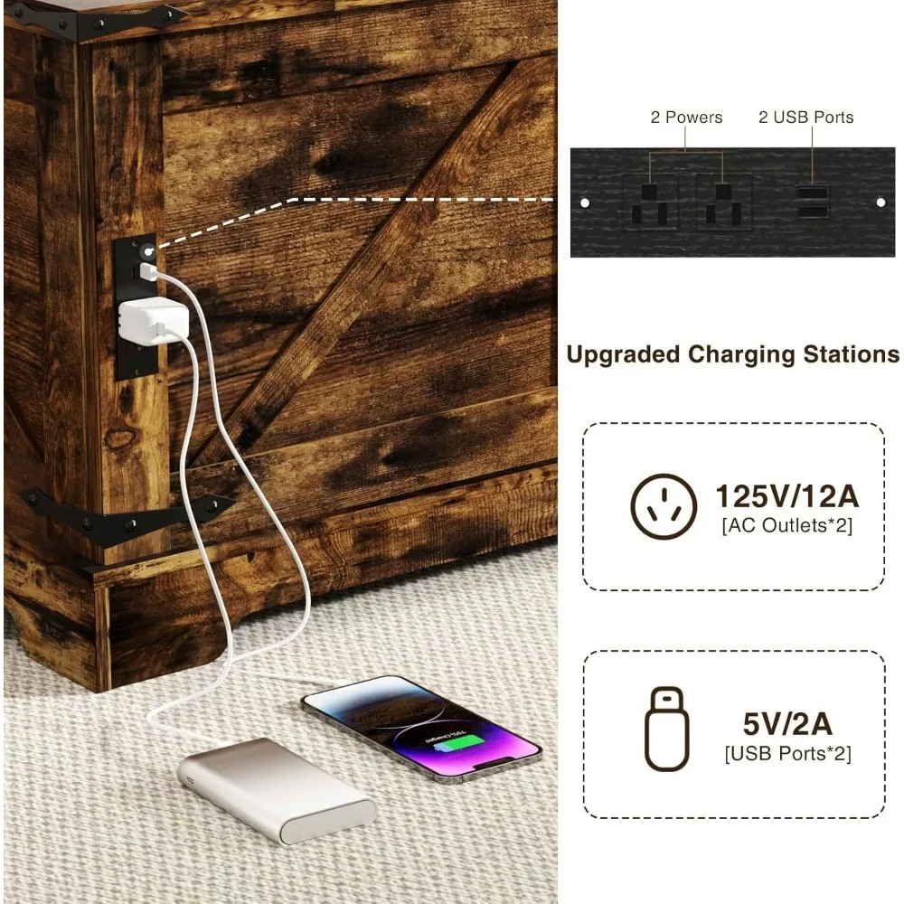 Farmhouse Style Square Coffee Table with Lift Top Storage and Charging Station, Rustic Wood Cocktail Table