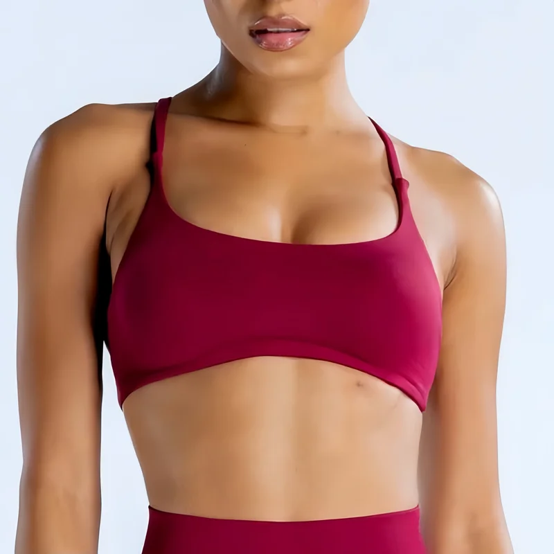 

DF Dynamic Twist Back Bra with Logo Women Seamless Yoga Top Bra Medium Support Padded Gym Crop Top Stretchy Fitness Sports Top