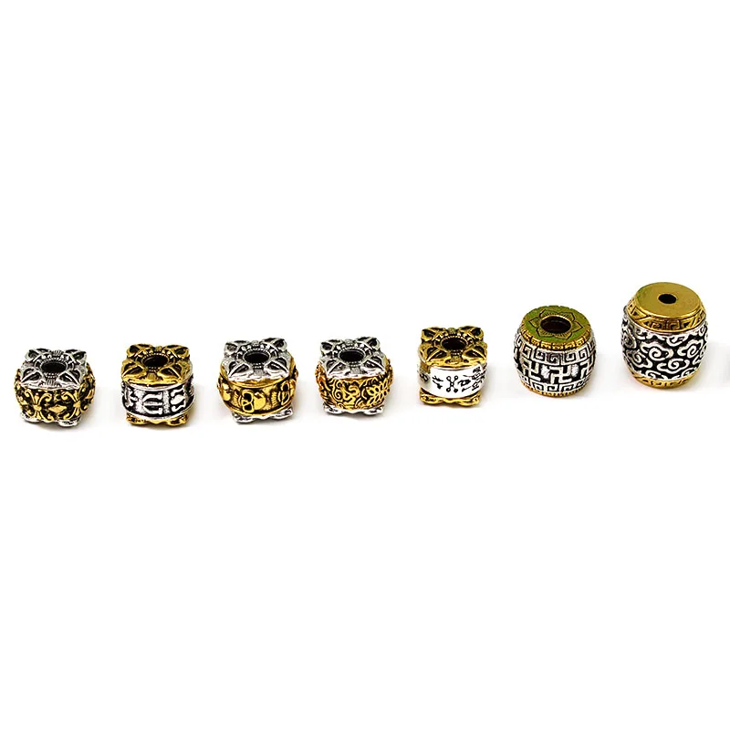 5Pcs Tibetan Silver Gold Metal Loose Spacer Beads Big Hole Beads for Necklace Bracelet Jewelry Making DIY Crafts Accessories