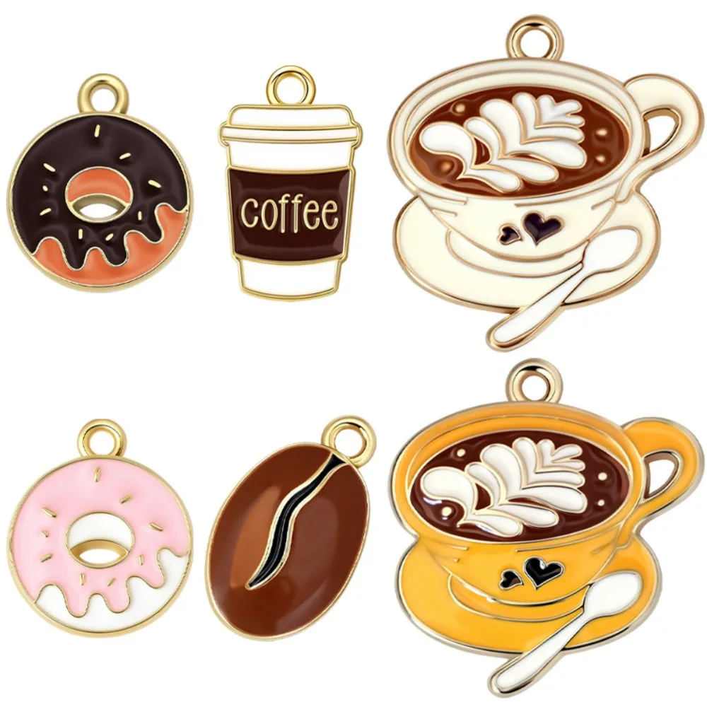 Coffee Donut Alloy Enamel Charms Latte Cup Sewing Cloth Decor DIY Jewelry Keychain Earring Bracelet Craft Accessories Home Decor