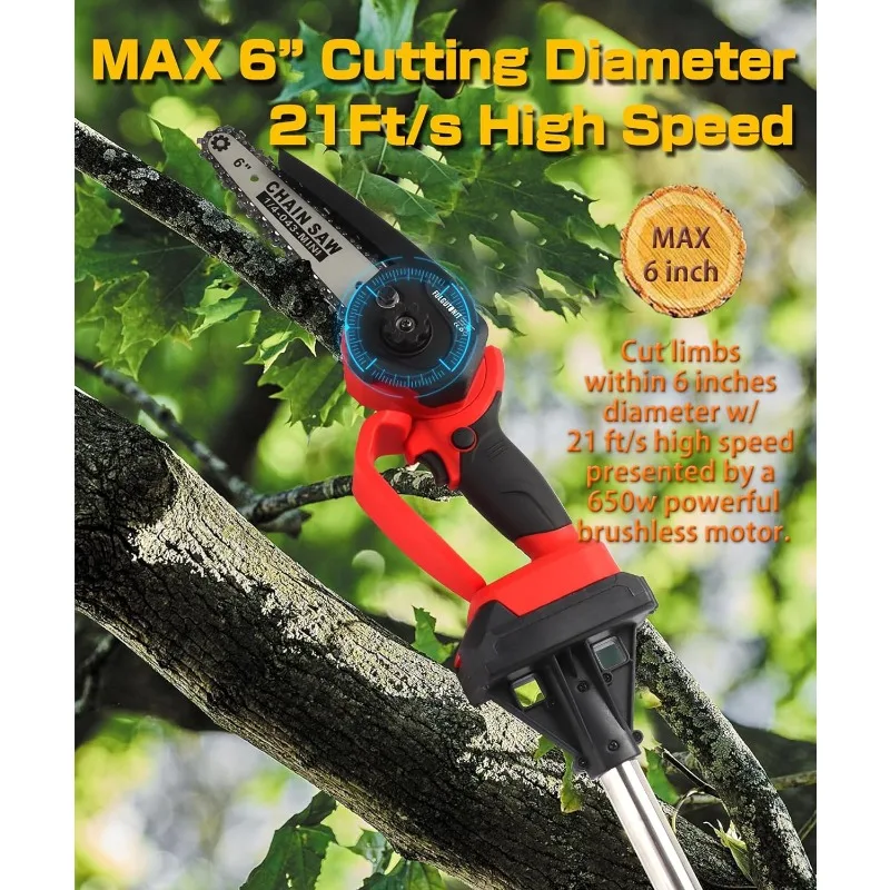 40 mm(1.6 in) Pruning Shears & 6 inches Mini Chainsaw, with Max 7 ft Extension Pole, 2 Pcs 4 Ah Batteries for Longer Pruning