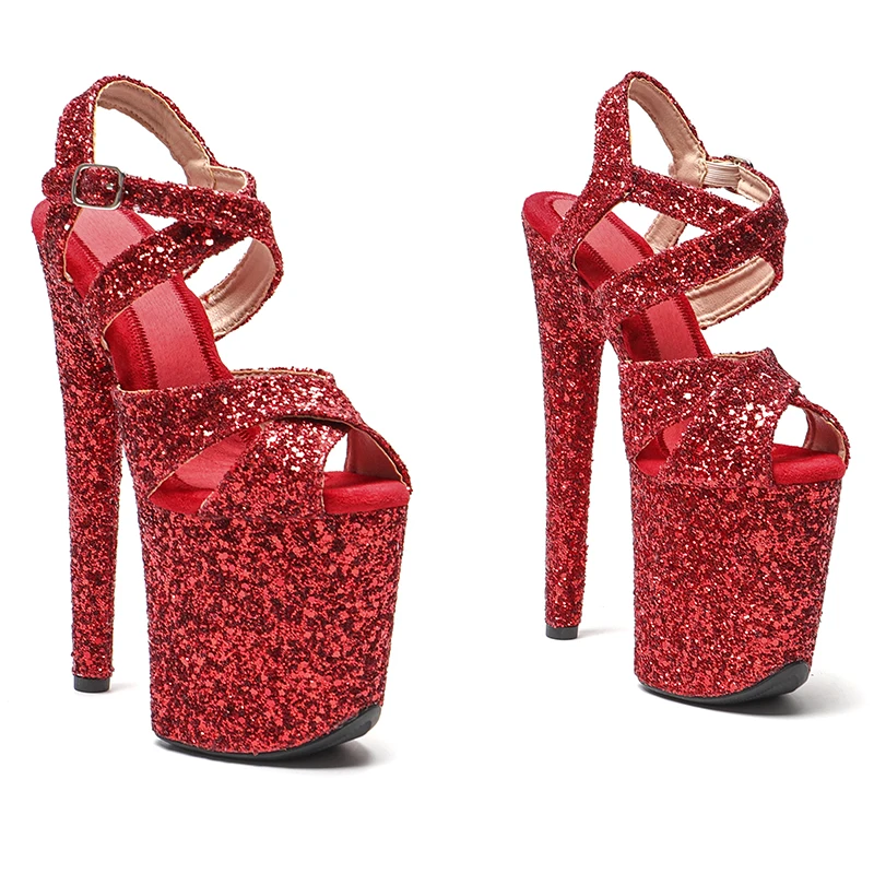 Leecabe New designs 20cm/8inch Glitter Upper RED Color pole dance sandals lady shoe high heel platform shoes