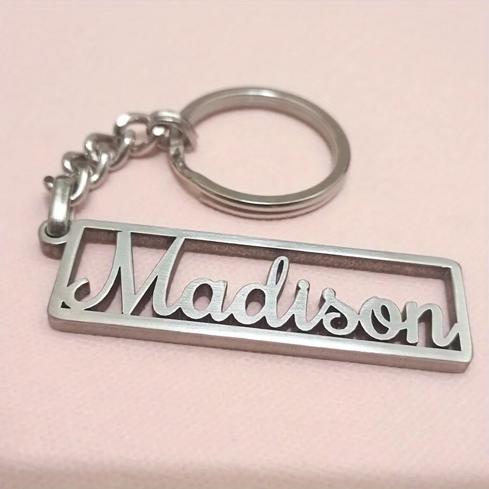 Personalized Stainless Steel Keychain with Custom Initials - 304 Rectangular Engraved Keys Ring, Durable and Fashion Gift