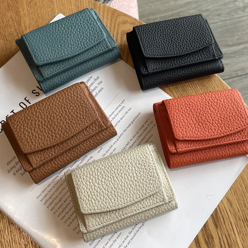 Women Genuine Leather Mini Short Wallet Japanese Style RFID Blocking Coin Purse Ladies Small Money Clip Purse