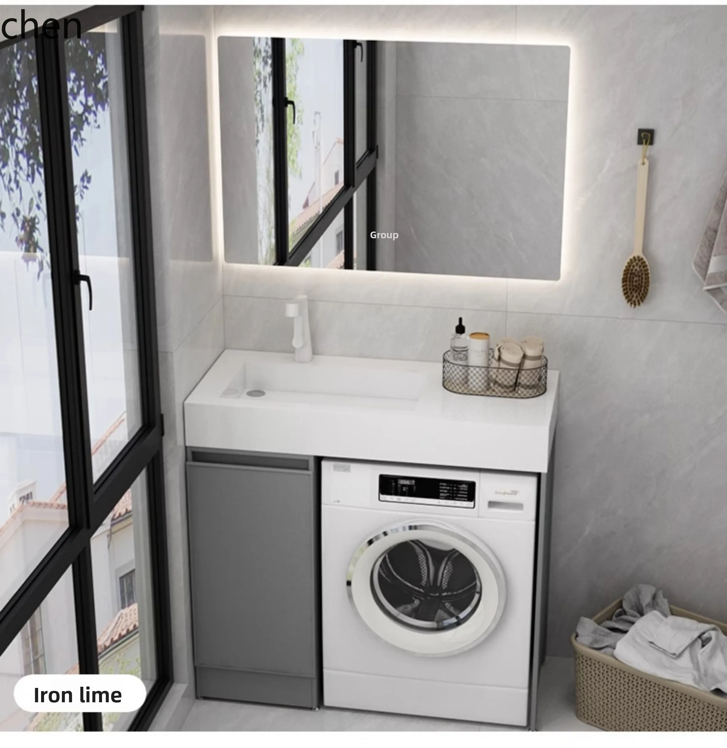 

QZT Bathroom Drum Washing Machine Cabinet Combination Rock Plate Integrated Floor Aluminum