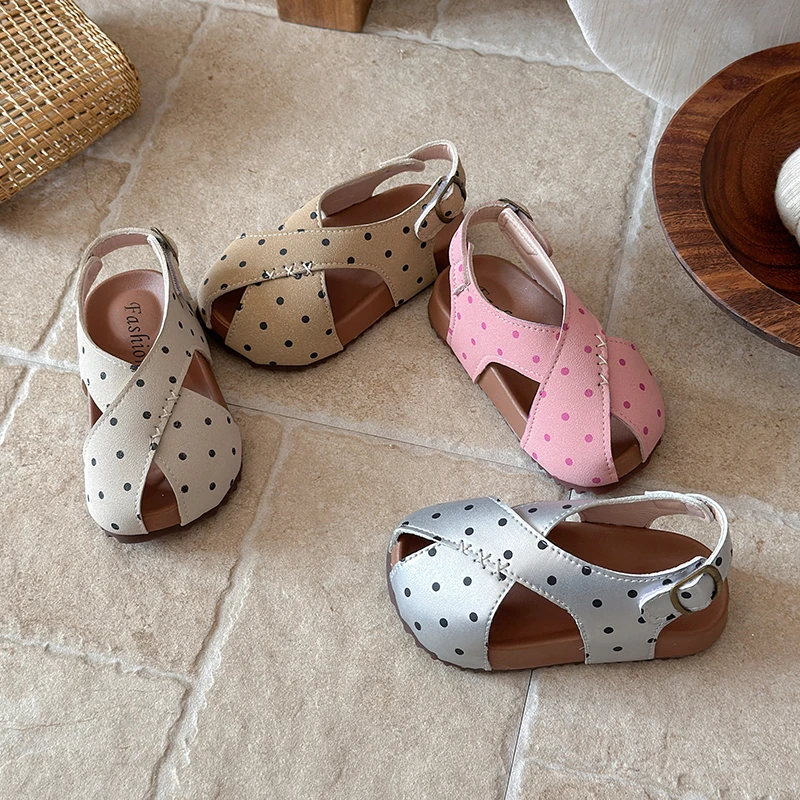

Mumoresip Girls Summer Sandals Fashion Polka Dot Children Cross Strap Shoes Outdoor Beach Non-slip Kids Fashion Platform Sandals