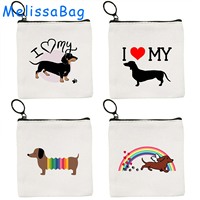 Love Long Smooth Tan Dachshund Sausage Dog Dachshunds Heart Gifts Women Canvas Coin Purse Key Case Small Bag Wallet Zipper Pouch