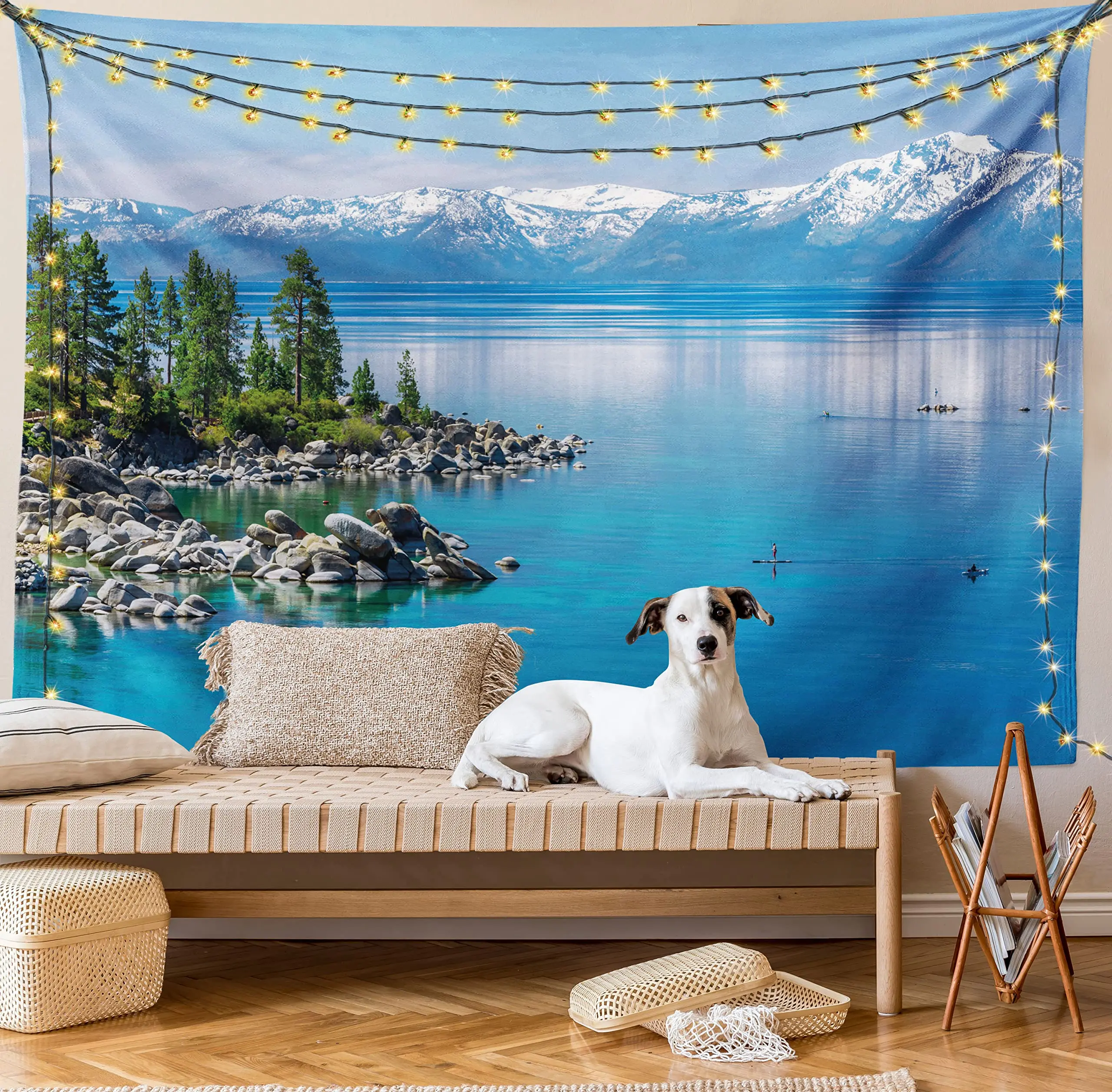 Mountain Blue Lake Tapestry Wall Hanging Landscape Green Grassland Art Wall Cloth Thin Ceiling Decor Blanket Background Cloth