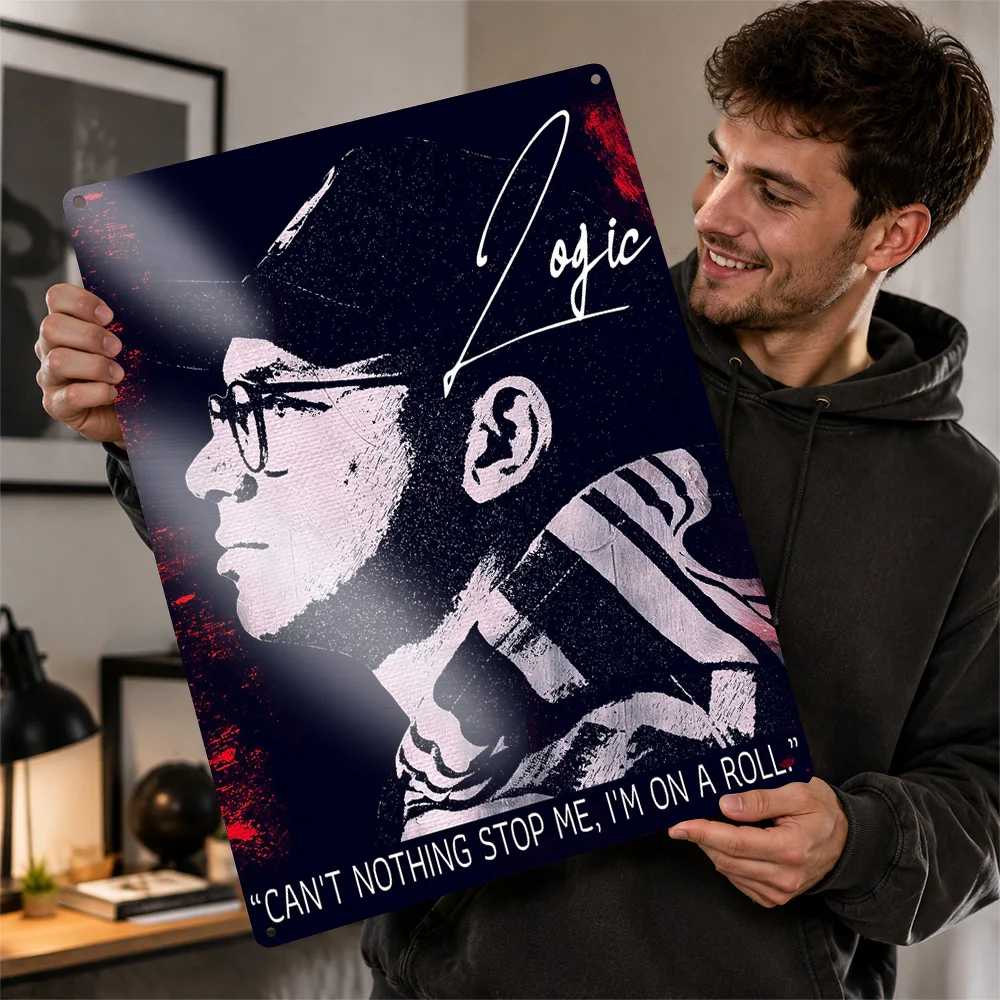 Logic Headphones Quote Portrait Aluminum Poster Painterly Wall Art For Music Studio Personalized Metal Sign Rap Fan Gift Idea