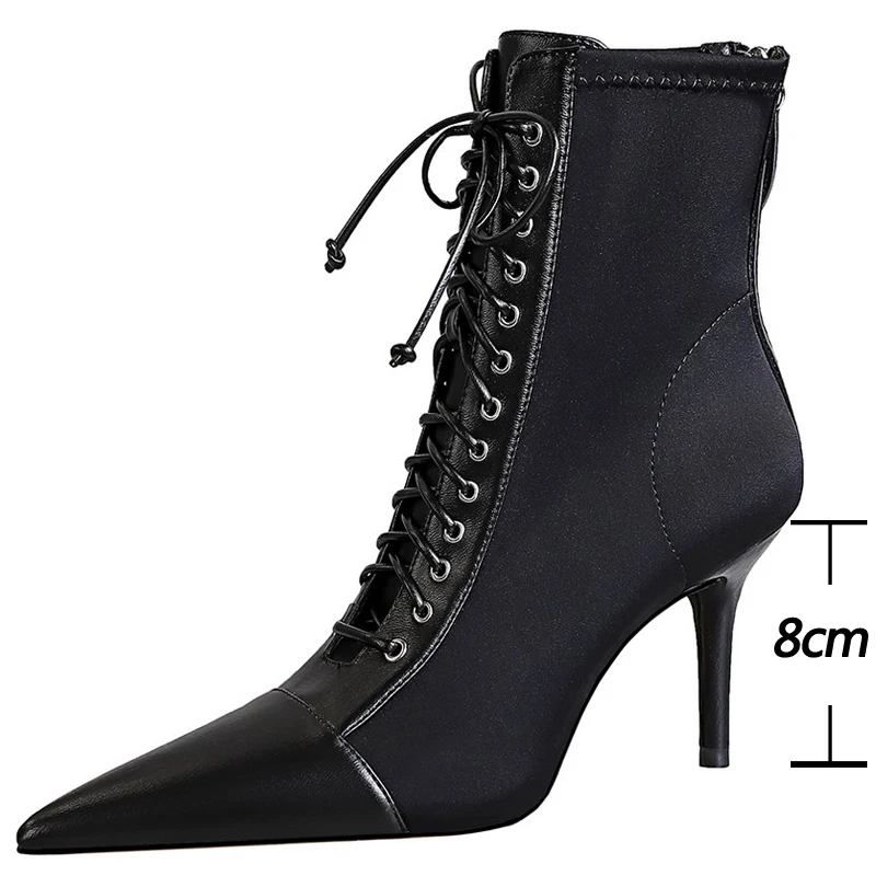 BIGTREE Shoes Cross Straps Sexy Women Boots Pointed Toe Stiletto High-heel Boots 2024 New Women\'s Ankle Boots Plus Size 42 43