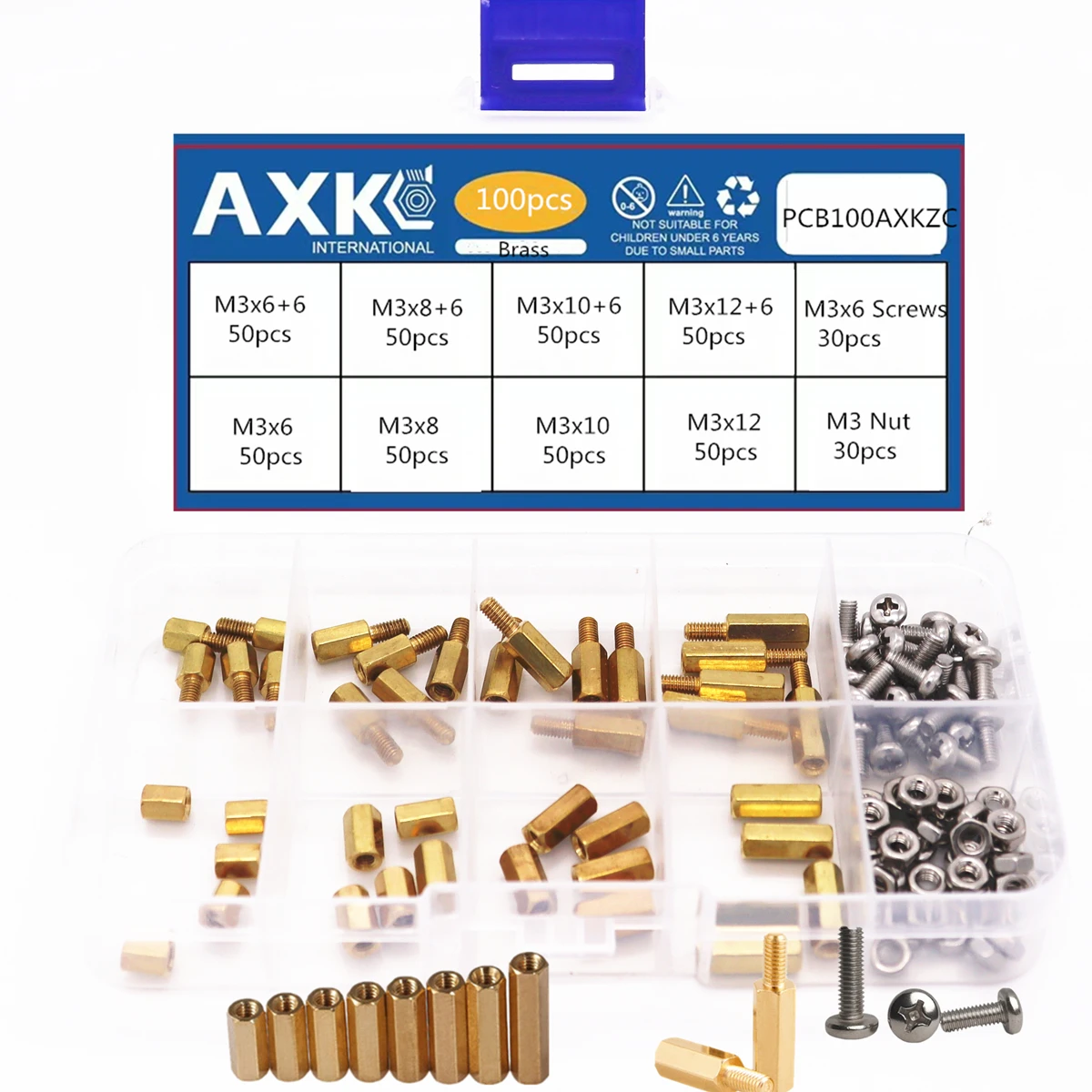 AXK 100PCS M3 Männlich Weiblich Messing Spacer Standoff Hex Schrauben Mutter Sortiment PCB Board Repair Tool Set Kit