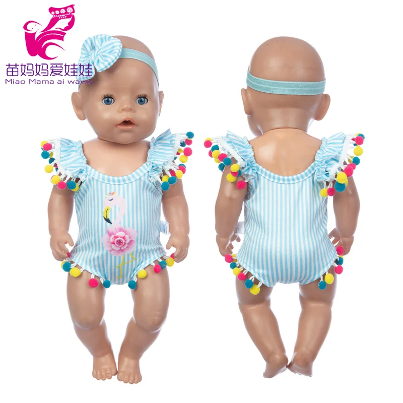 Reborn Baby Doll Summer Swim Clothes Colored Hair Ball 17 Inch Dolls Swimming Wears Kids Birthday Gifts