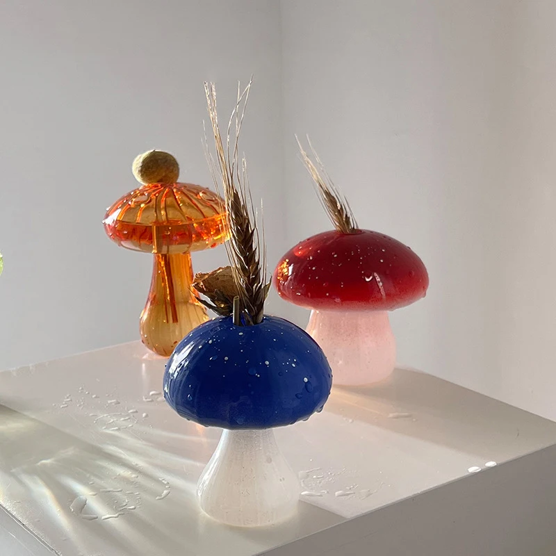 Jarrón de vidrio con forma de seta, botella de aromaterapia, flor hidropónica creativa para el hogar, adorno de mesa de decoración Simple