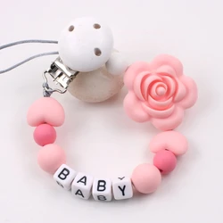 Baby Pacifier Clips Holder Rose Flower Silicone Pacifier Chains Baby Teether Teething Chain