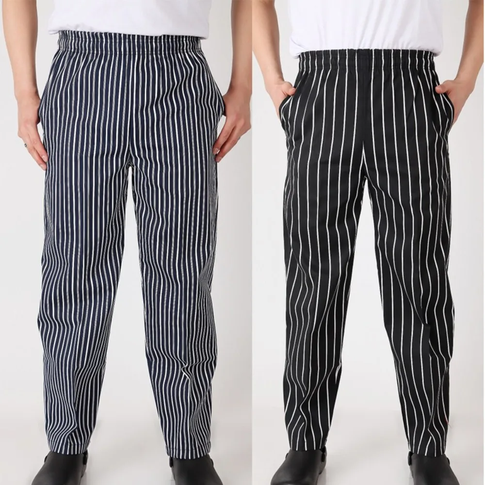 Loose Striped Chef Pants Elastic Waist Zebra Print Restaurant Kitchen Work Pants for Cooking Staff