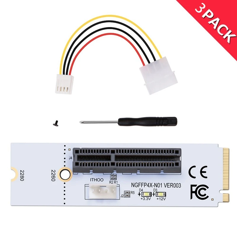 NGFF M.2 To PCI-E 4X Riser Card M2 Key M To Pcie X4 Adapter With LED Voltage Indicator For Bitcoin Miner Mining(3-Pack)