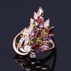 Classic Fashion Unique Peacock Opening Rings for Women CZ Colored Cubic Zircon Hyperbole Big Female Rings Party Jewelry