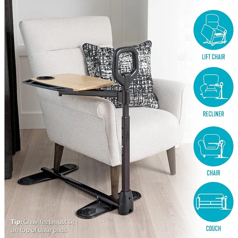 طاولة صينية، تلفزيون وكمبيوتر محمول من الخيزران قابل للتعديل مع حامل مريح ومقبض أمان للمساعدة في المعيشة المستقلة