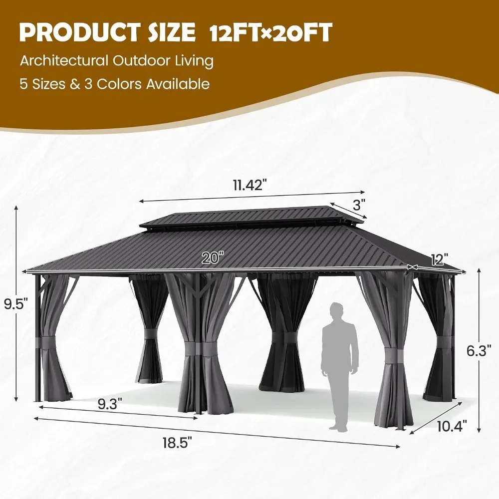 Factory direct sales discount 12x20 FT hard top gazebo outdoor metal pavilion galvanized steel double top