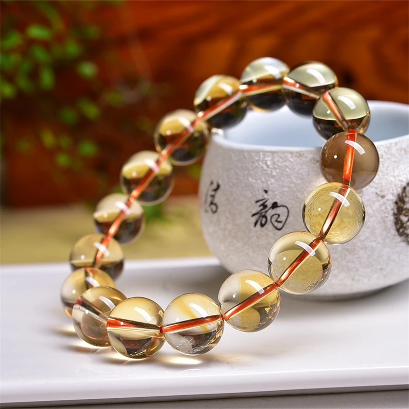 13.8MM Natural Citrine Bracelet Gemstone Crystal Jewelry For Women Healing Reiki Fashion Holiday Gift 1PCS