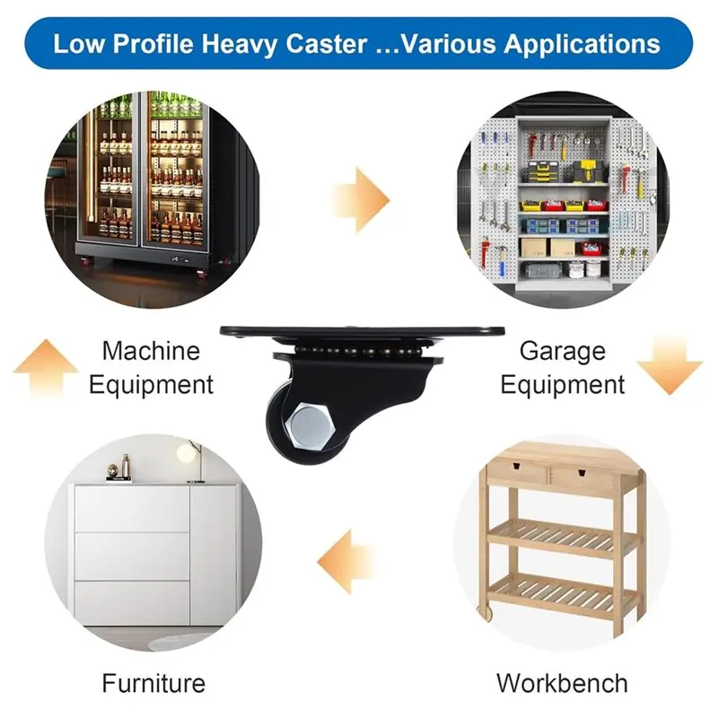 My Home Heavy Duty 1 Inch Low Profile Swivel Casters 4 Pcs Double Wheel Design For 1, 100 Lbs Load Capacity