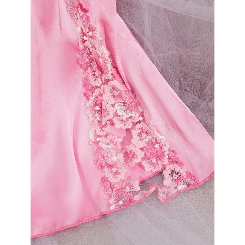 New Fashion Summer Backless Pink Exotic Dresses Women's Sexy Imitating Silk Clothes Nightgown Female Sweet Stain Thin T-Back Set