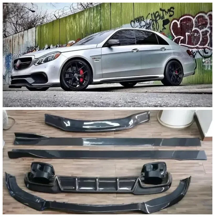 

For Benz W212 E260 E300 E63 AMG Real Carbon Fiber Front Lip Rear Bumper Diffuser Spoiler Side Skirt Exhaust Tips Cover Body Kit