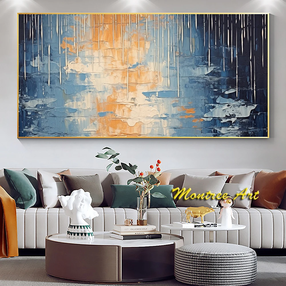 Hand Painted Oil Painting Large Original Rain Oil Painting Modern Landscape Art Bedroom Wall Decor Abstract Scenery Painting