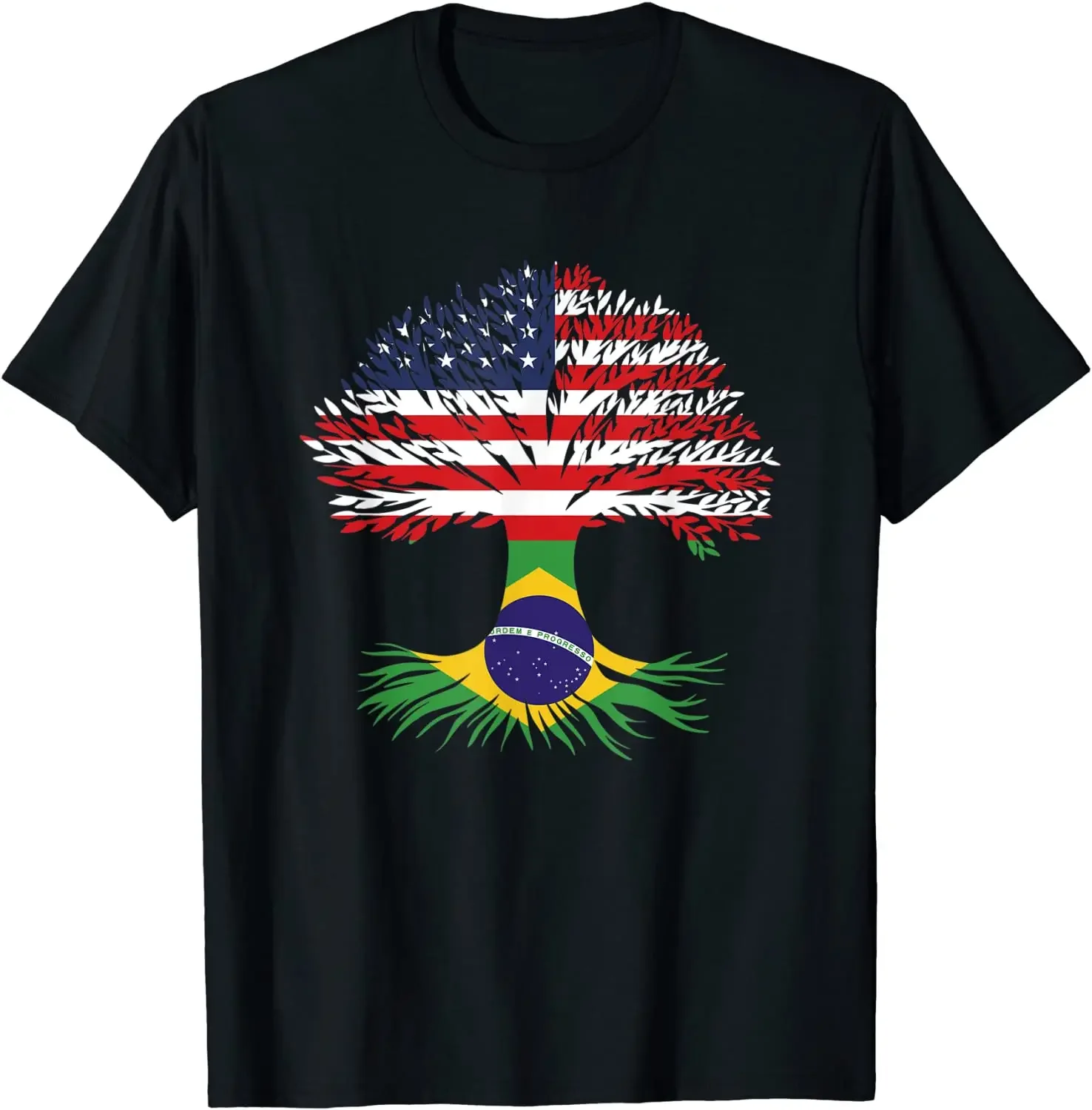 Grown Up American Brazilian Roots American Flag Brazil Men T-Shirt Short Casual 100% COTTON O-Neck Men Clothing