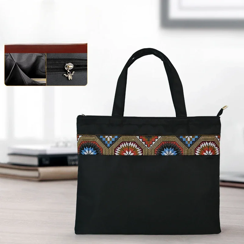 Yi Embroidered Ethnic Style Bag Portable Office A4 Document Business Meeting Information Niche Briefcase Portable