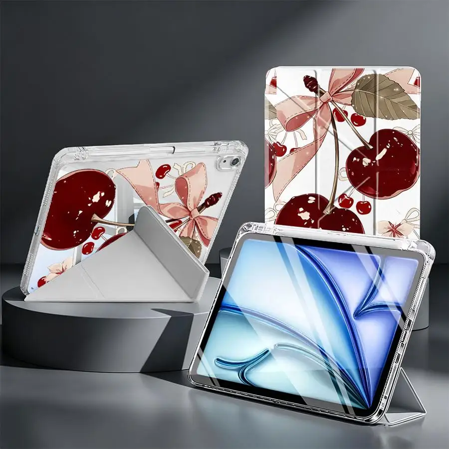 Red Lovely Cherry With Pen Slot Cover Tablet Case For Samsung Galaxy Tab S8 A11 S7 FE S9 Plus A9 Plus S10 Lite A8